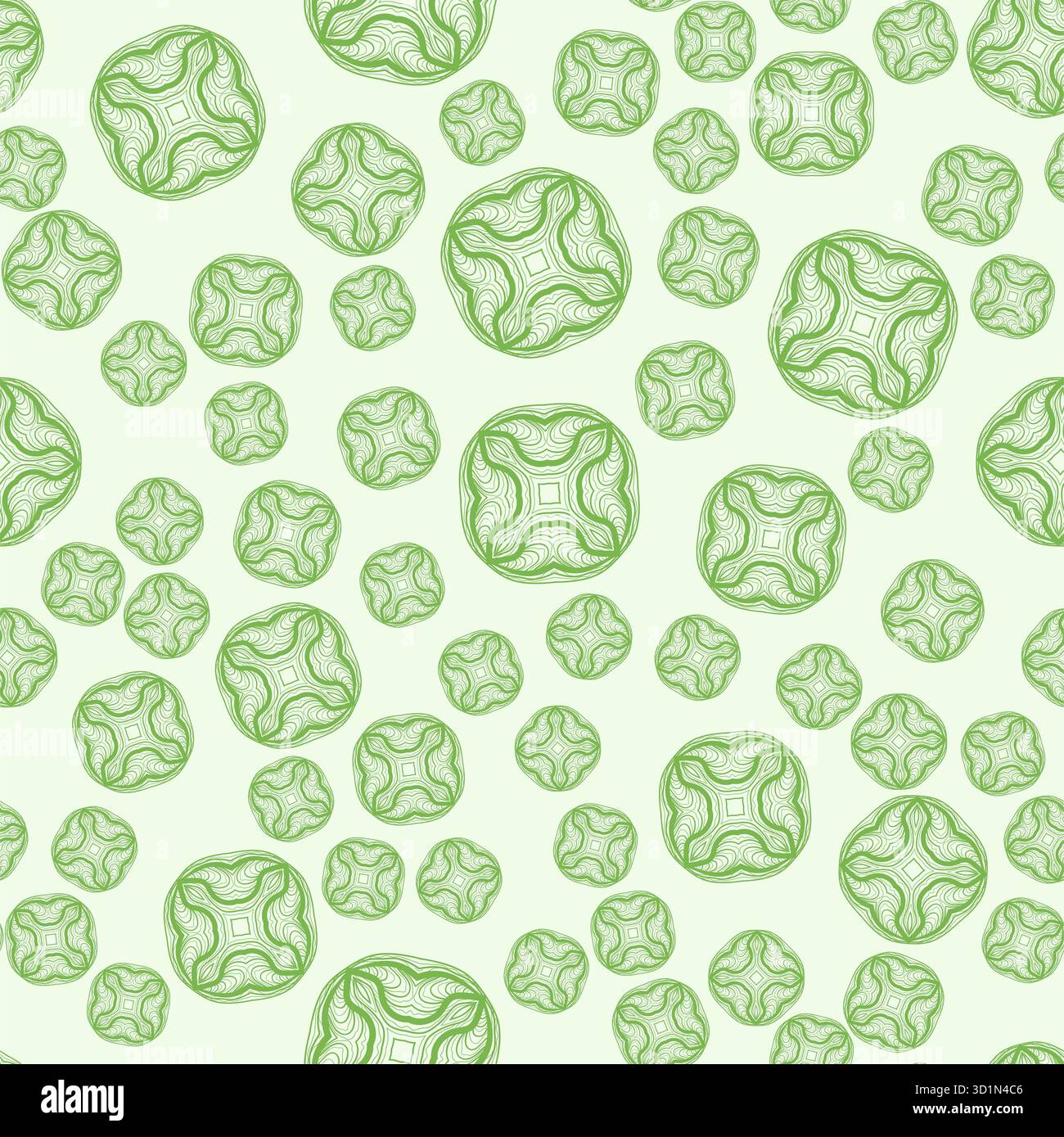 Nahtlose Muster auf grünem Hintergrund. Vintage-Dekorationselemente handgezeichnet und chaotisch umkreist. Islamische, arabische, indische, osmanische Motive Stockfoto