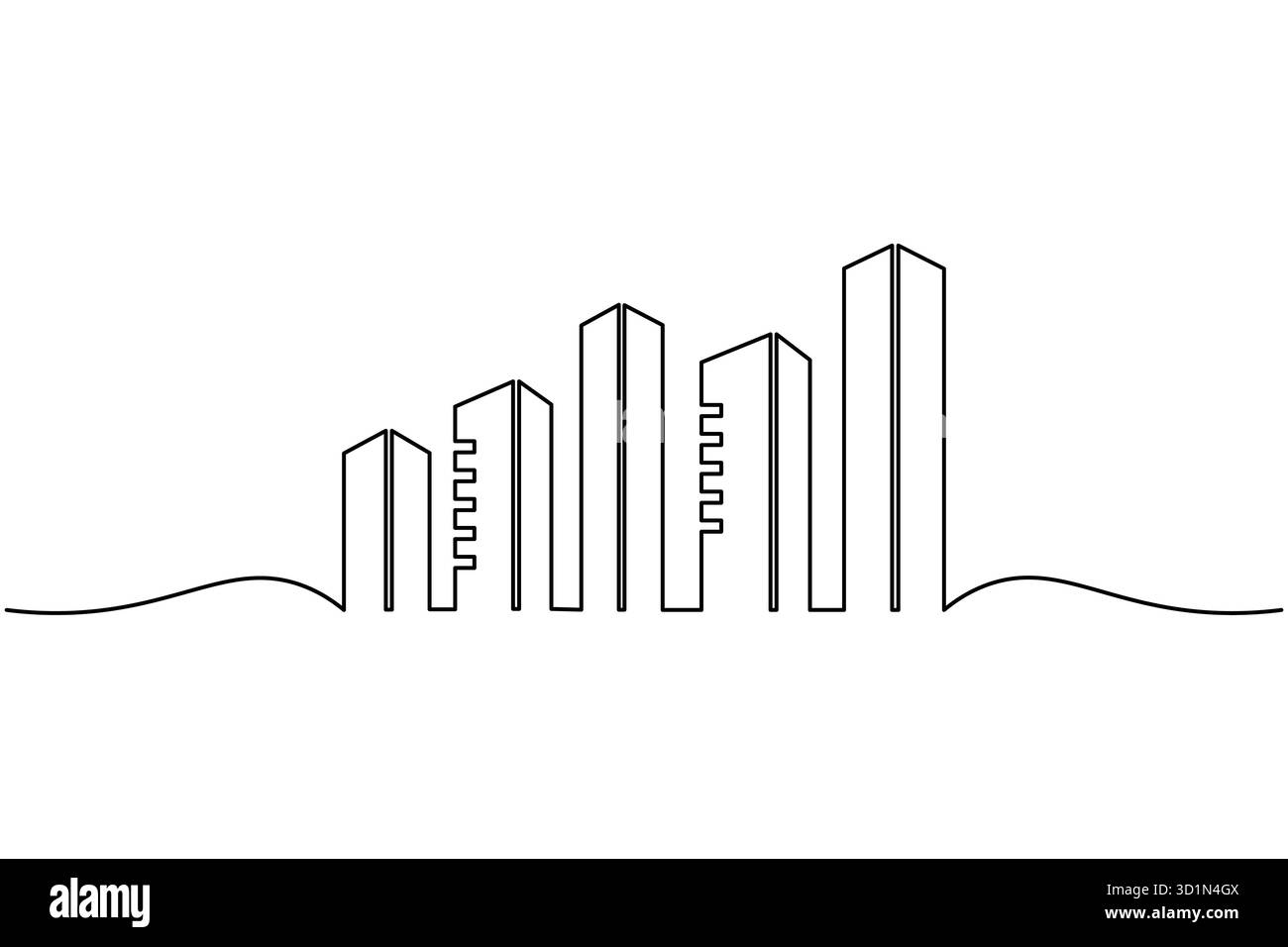 Modern City Skyline Continuous Line Art Vektor Illustration von Bürogebäuden und Wolkenkratzern Stock Vektor