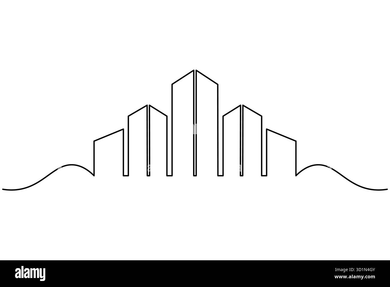 Modern City Skyline Continuous Line Art Vektor Illustration von Bürogebäuden und Wolkenkratzern Stock Vektor