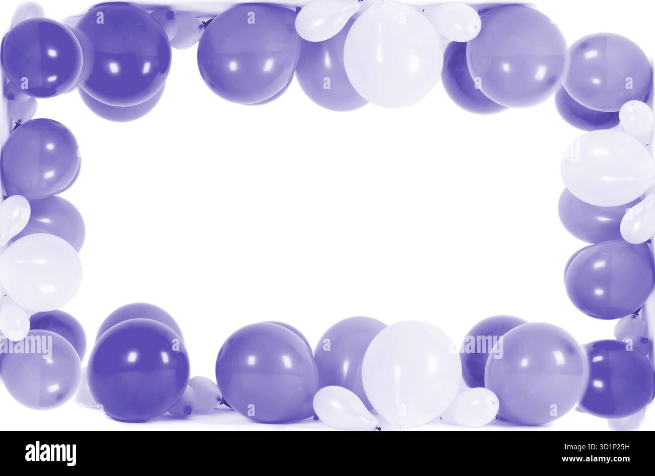 Farbige Ballons in Form eines Rahmens isoliert auf weiß mit Kopierraum Stockfoto