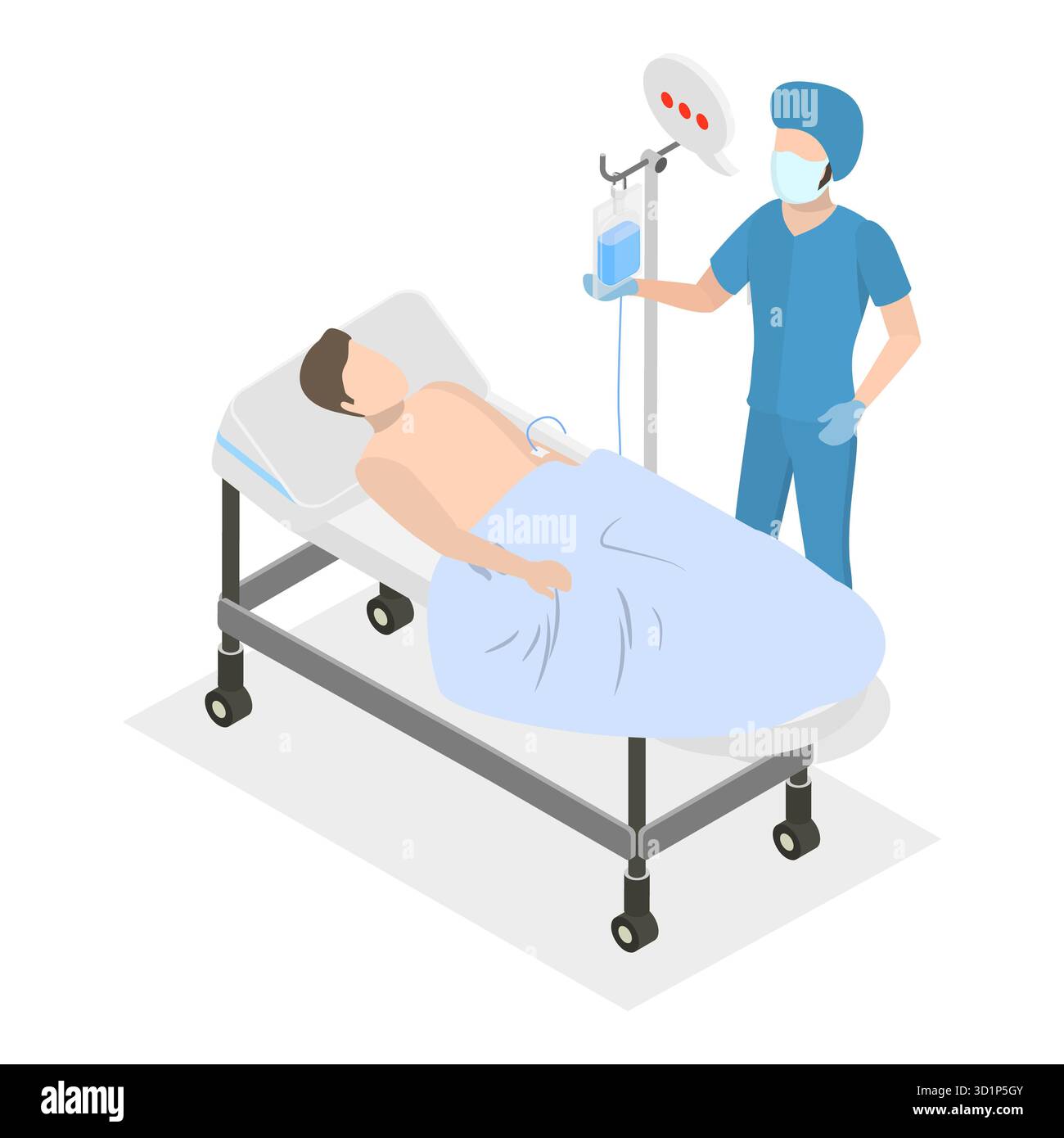 Isometrische 3D flache Illustration der Anästhesiologie, medizinische Sedierung. Punkt 3 Stockfoto