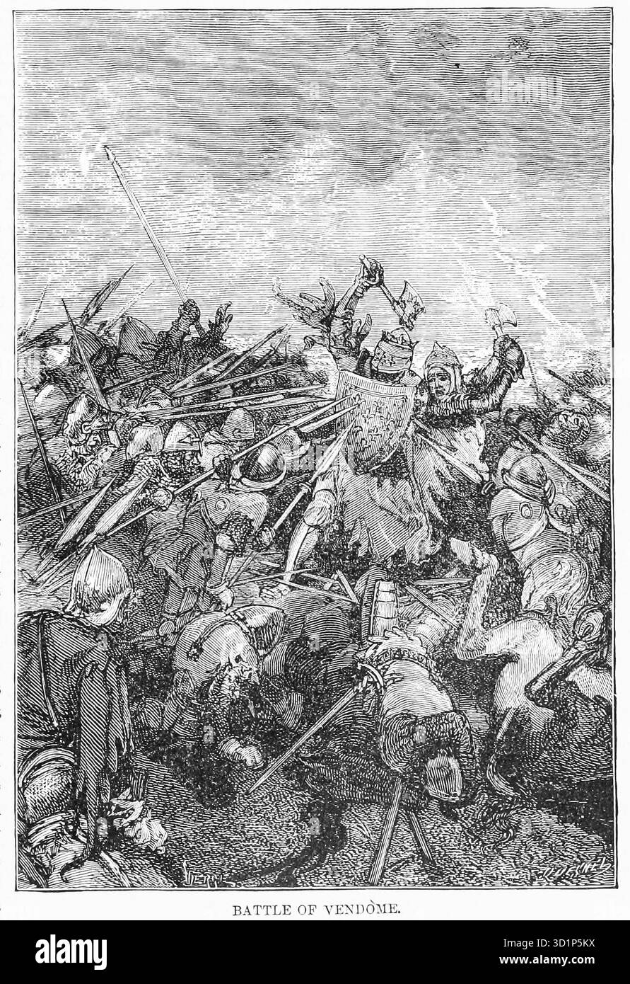 Schlacht von Vendome aus Kapitel XCIII. England und Frankreich im dreizehnten Jahrhundert in Band 12, von Ridpath's Universal History : ein Bericht über den Ursprung, den primitiven Zustand und die ethnische Entwicklung der großen Rassen der Menschheit und über die Hauptereignisse in der Entwicklung und dem Fortschritt des zivilisierten Lebens unter Menschen und Nationen, aus neueren und authentischen Quellen mit einer vorläufigen Untersuchung über die Zeit, den Ort und die Art des Beginns von Ridpath, John Clark, 1840-1900, veröffentlicht 1897 Stockfoto