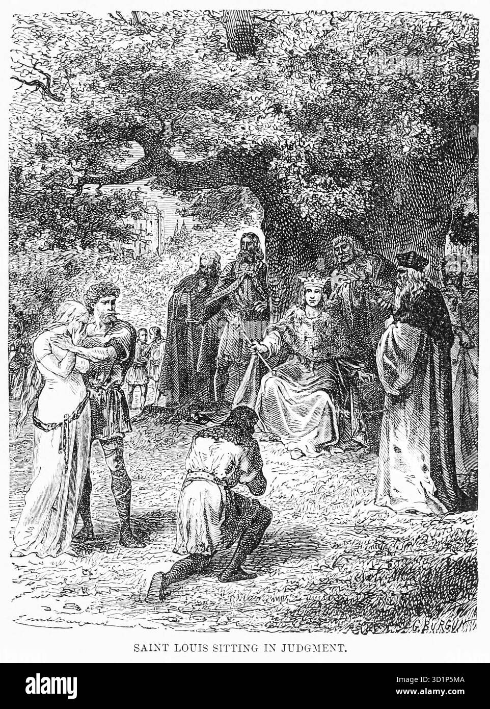 Saint Louis sitzt im Urteil von Kapitel XCIII. England und Frankreich im dreizehnten Jahrhundert in Band 12, von Ridpath's Universal History : ein Bericht über den Ursprung, den primitiven Zustand und die ethnische Entwicklung der großen Rassen der Menschheit und über die Hauptereignisse in der Entwicklung und dem Fortschritt des zivilisierten Lebens unter Menschen und Nationen, aus neueren und authentischen Quellen mit einer vorläufigen Untersuchung über die Zeit, den Ort und die Art des Beginns von Ridpath, John Clark, 1840-1900, veröffentlicht 1897 Stockfoto