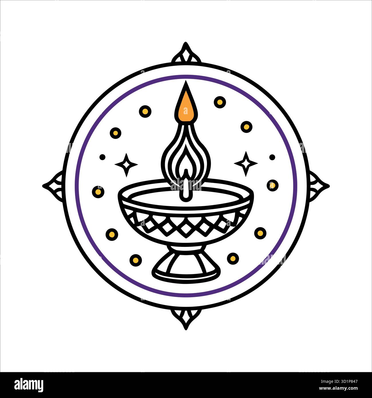 Elegante traditionelle indische Diya-Lampe mit kunstvollem Rahmen Diwali Festival Vektor-Ikone Stock Vektor