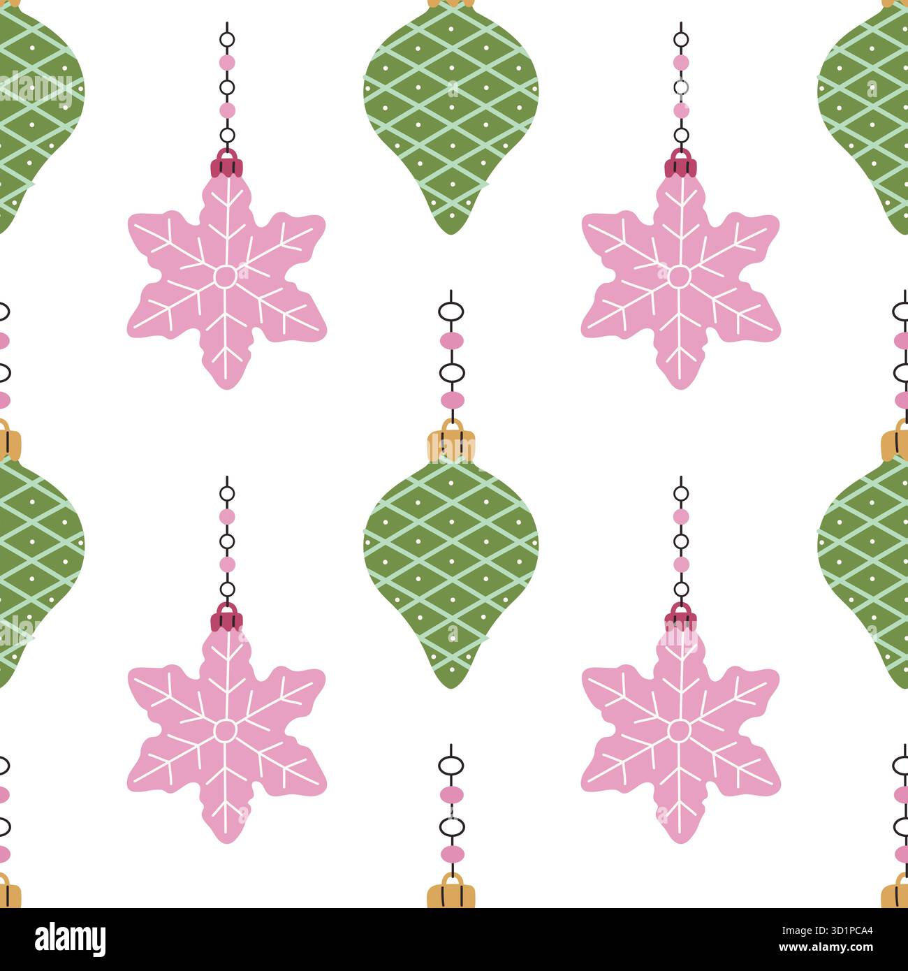 Leuchtende Ornamente in Grün und Pink sorgen für ein fröhliches Design, das sich ideal für Feiertage eignet. Dieses verspielte Muster macht Dekor- und Bastelprojekte zum Kinderspiel Stock Vektor