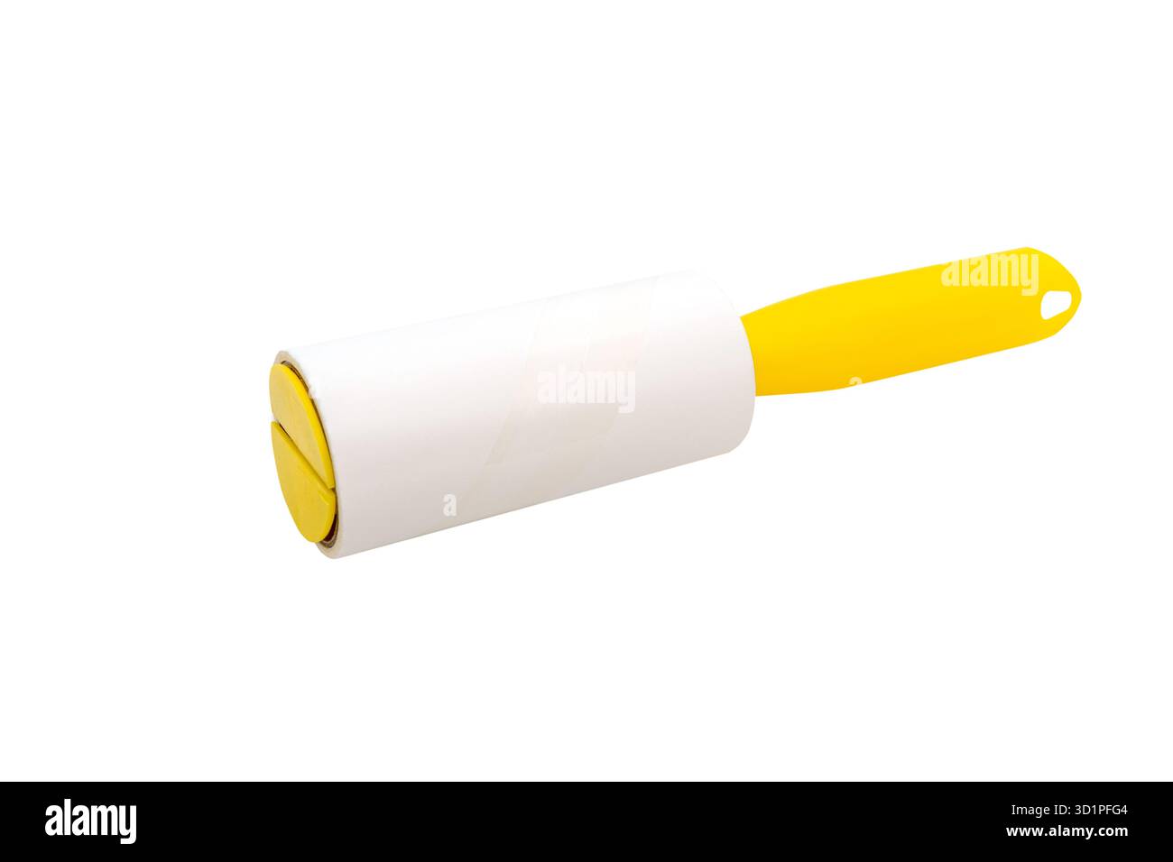 Gelbe Grifffusselrolle isoliert auf weißem Hintergrund Stockfoto