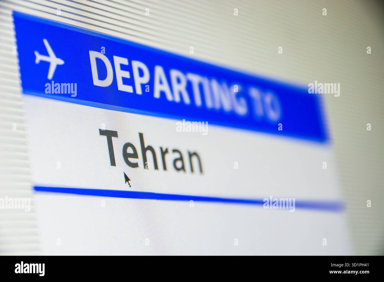 Computerbildschirm Nahaufnahme des Fluges nach Teheran Stockfoto