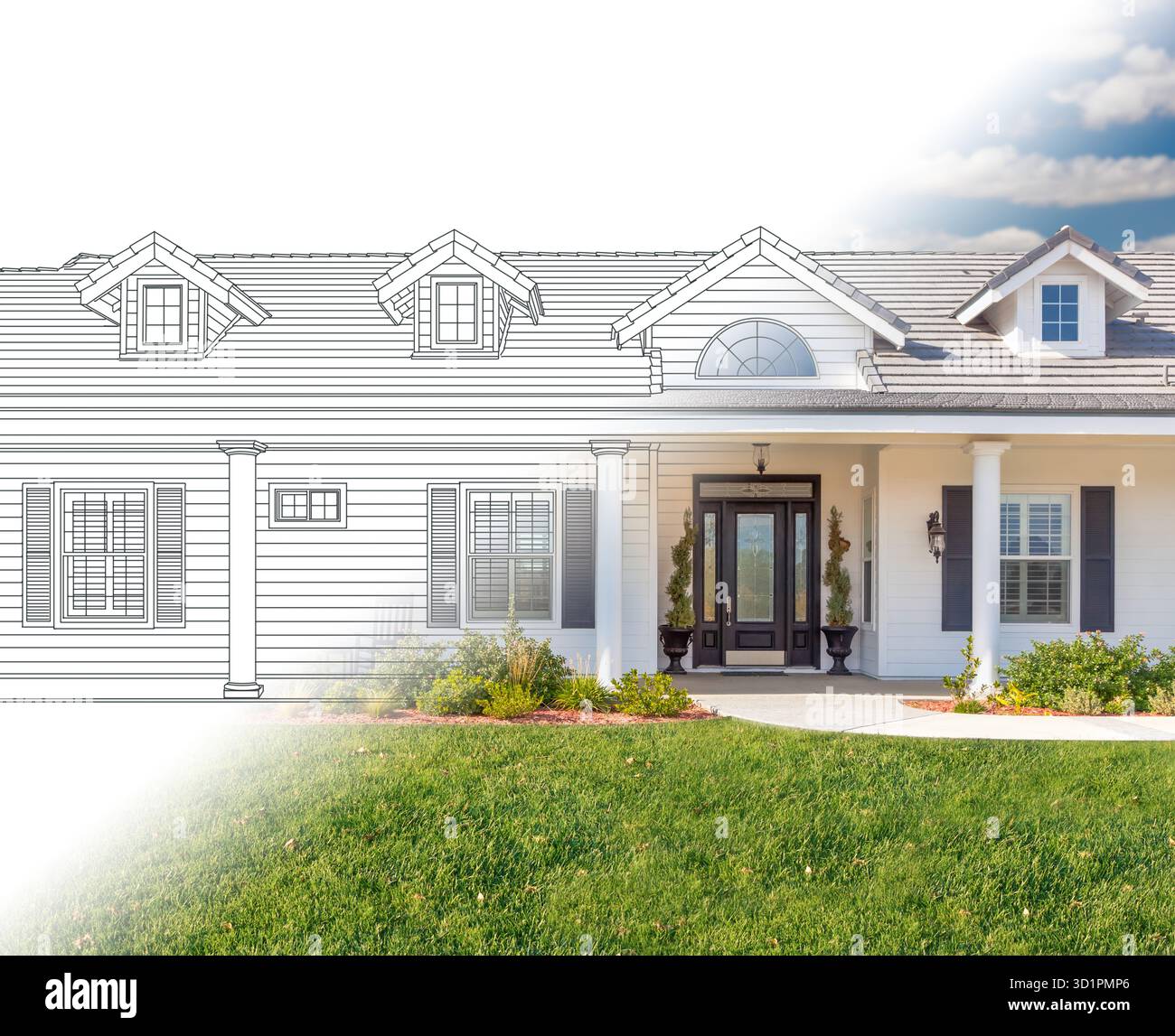 Haus Plan zeichnen Gradating in fertige Foto. Stockfoto