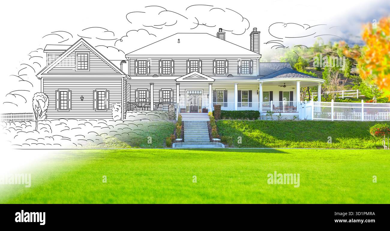 Haus Plan zeichnen Gradating in fertige Foto. Stockfoto