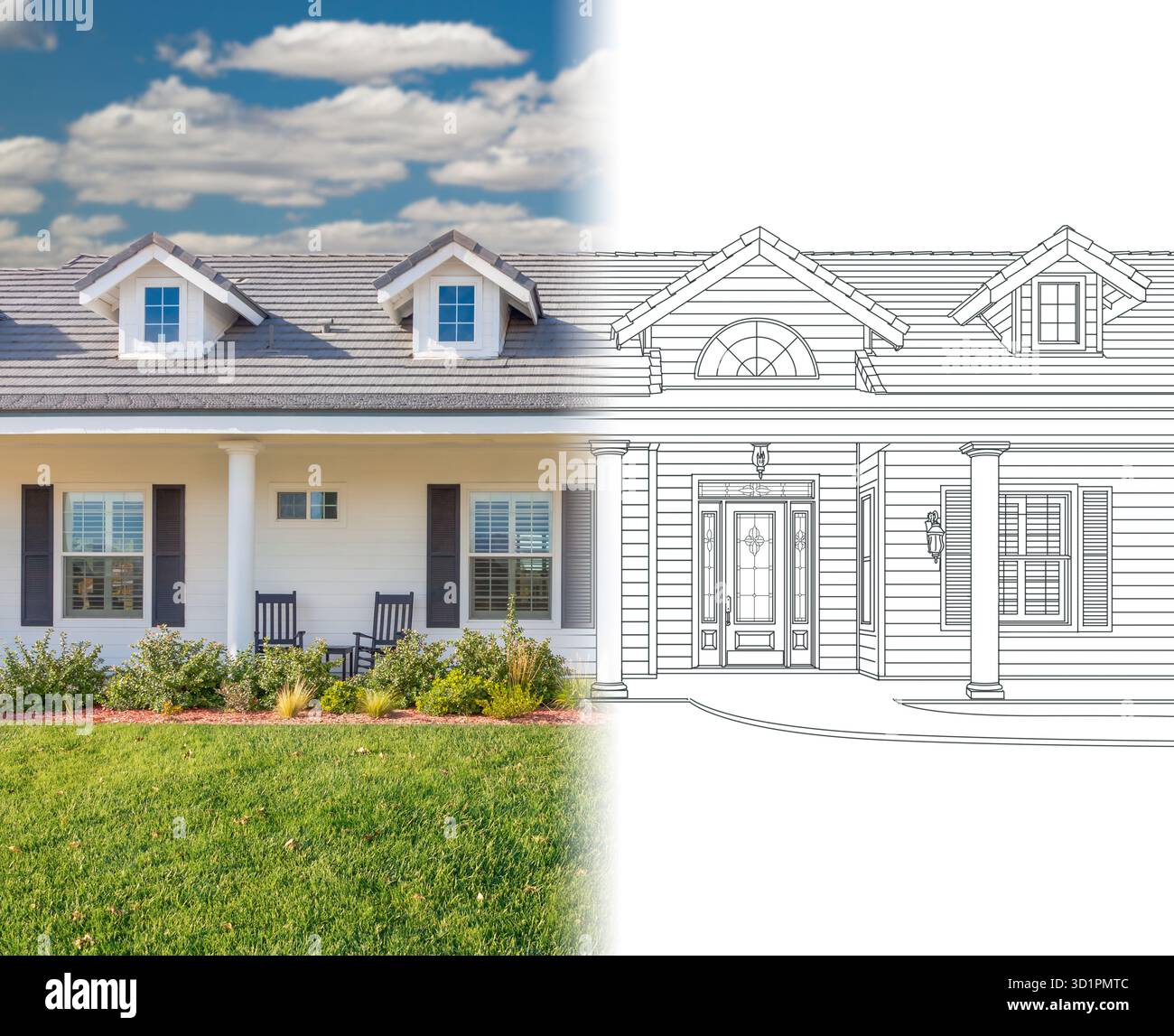 Haus Plan zeichnen Gradating in fertige Foto. Stockfoto