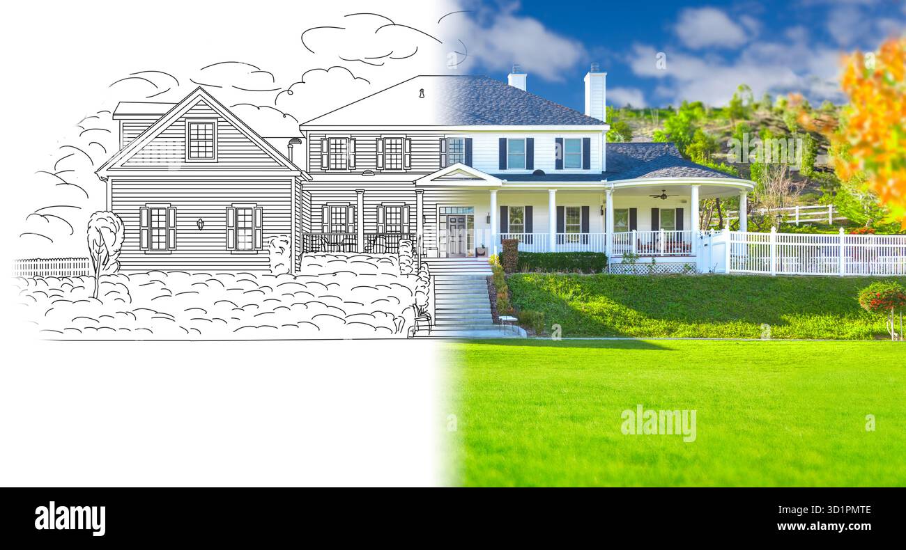 Haus Plan zeichnen Gradating in fertige Foto. Stockfoto