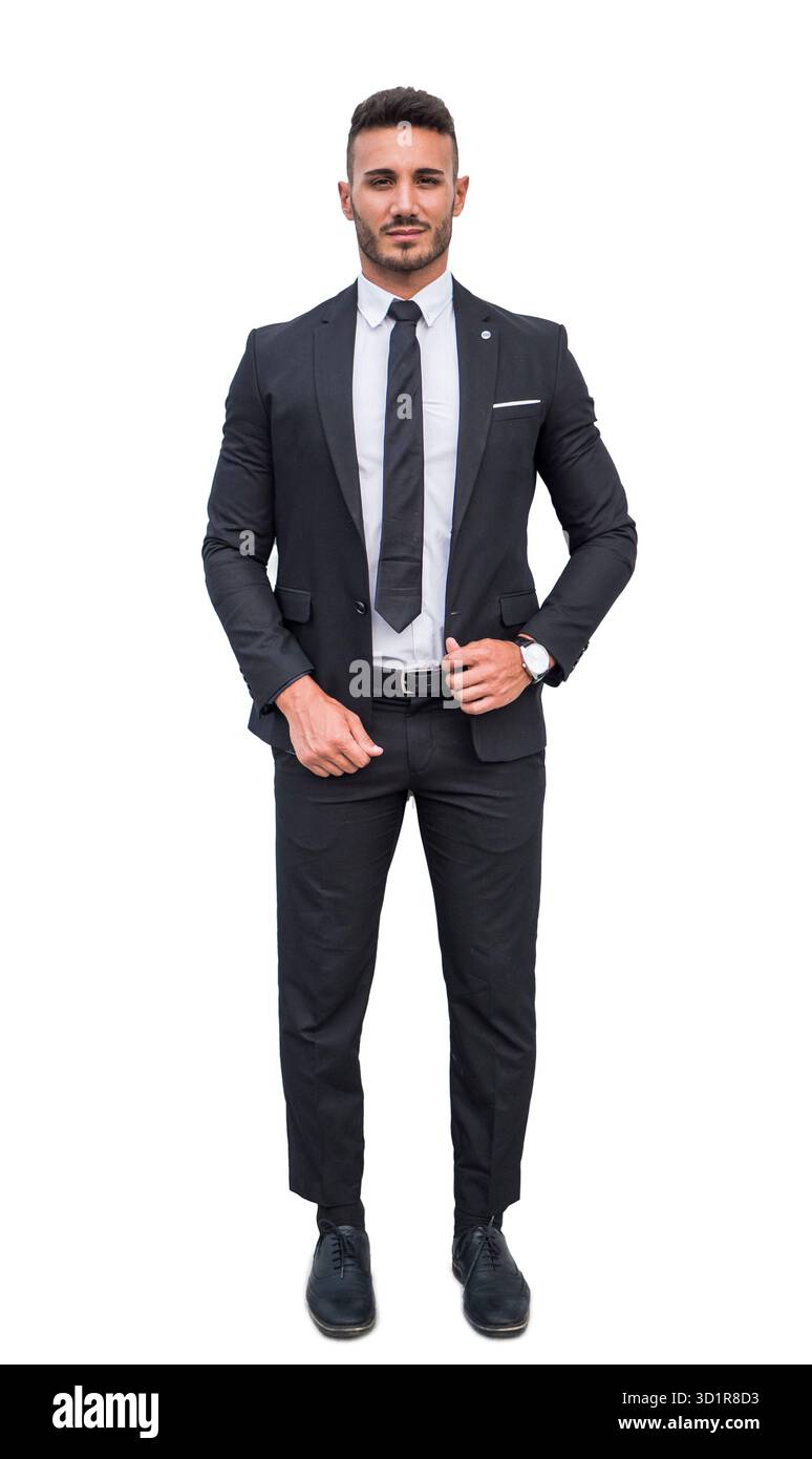 Vollbildaufnahme eines hübschen, eleganten jungen Mannes im Studio Stockfoto