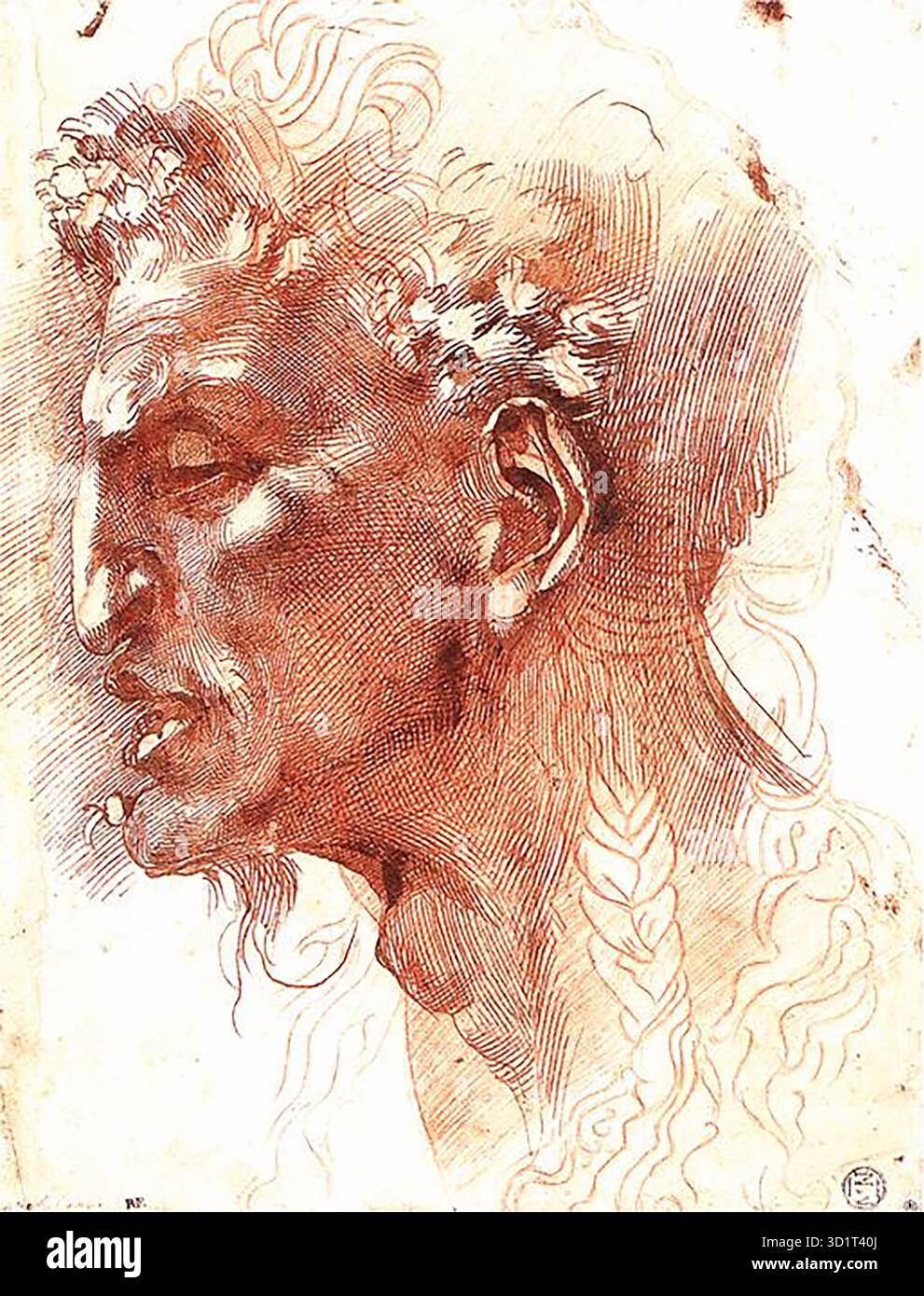 MICHELANGELO Buonarroti (* 1475, Caprese, d. 1564, Roma) Satyr's Head - Braune Tinte, 28 x 21 cm Mus?e du Louvre, Paris --- Schlüsselwörter: ----------------- Autor: MICHELANGELO Buonarroti Titel: Satyr's Head Time-Line: 1501-1550 Schule: Italienisch Form: Grafik Typ: Studie Stockfoto