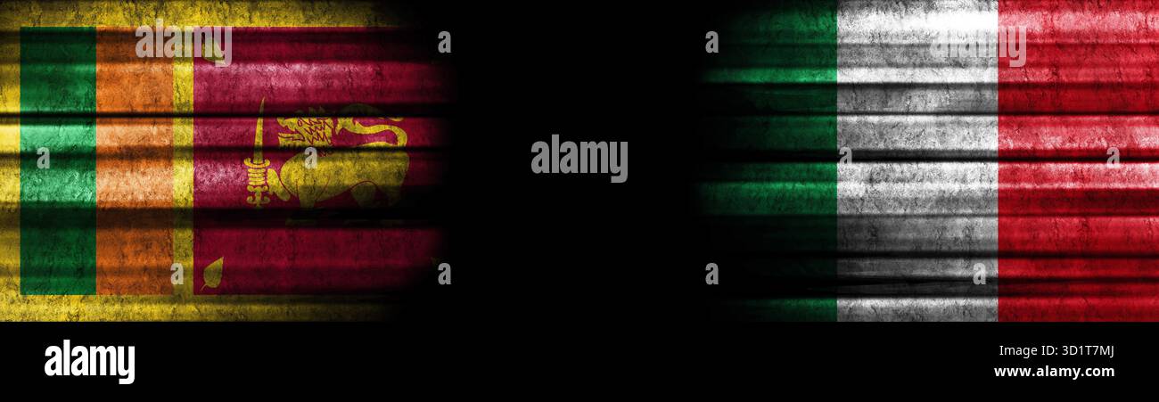 Sri Lanka und Italien Flaggen auf Schwarz Stockfoto