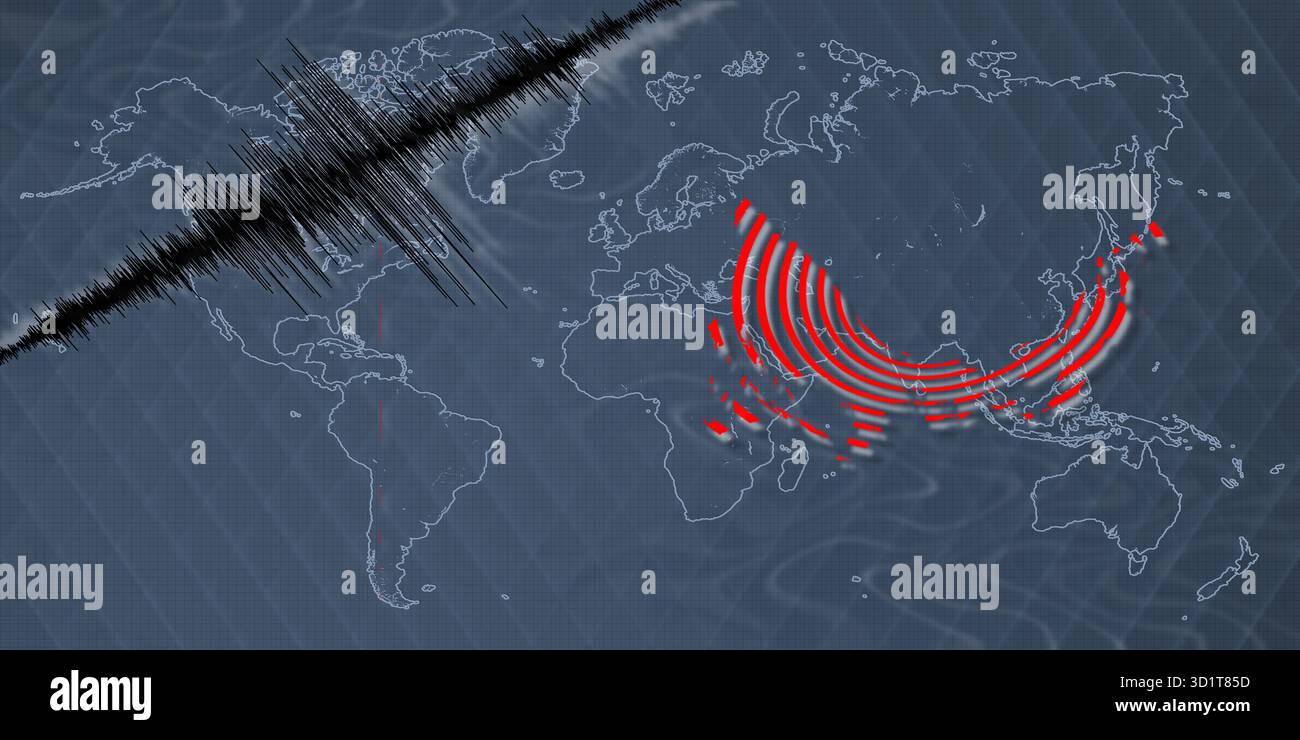 Karte der seismischen Aktivität des Erdbebens der Türken und der Caicosinseln Stockfoto