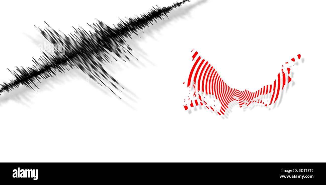 Karte der seismischen Aktivität des Erdbebens der Türken und der Caicosinseln Stockfoto