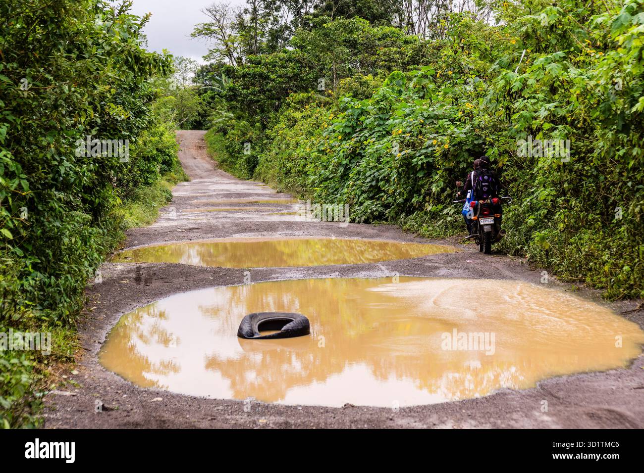 Schwer zu befahrende Landstraße in der Regenwaldregion Guatemalas Stockfoto