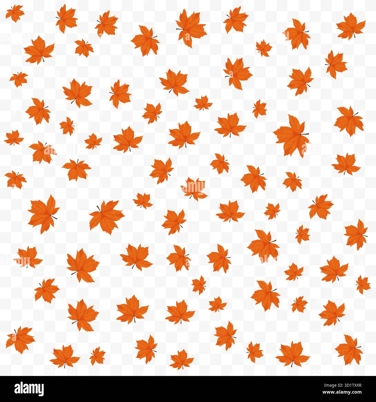 Verstreute orangefarbene Ahornblätter auf transparentem Hintergrund für Herbst- und Thanksgiving-Design Stock Vektor