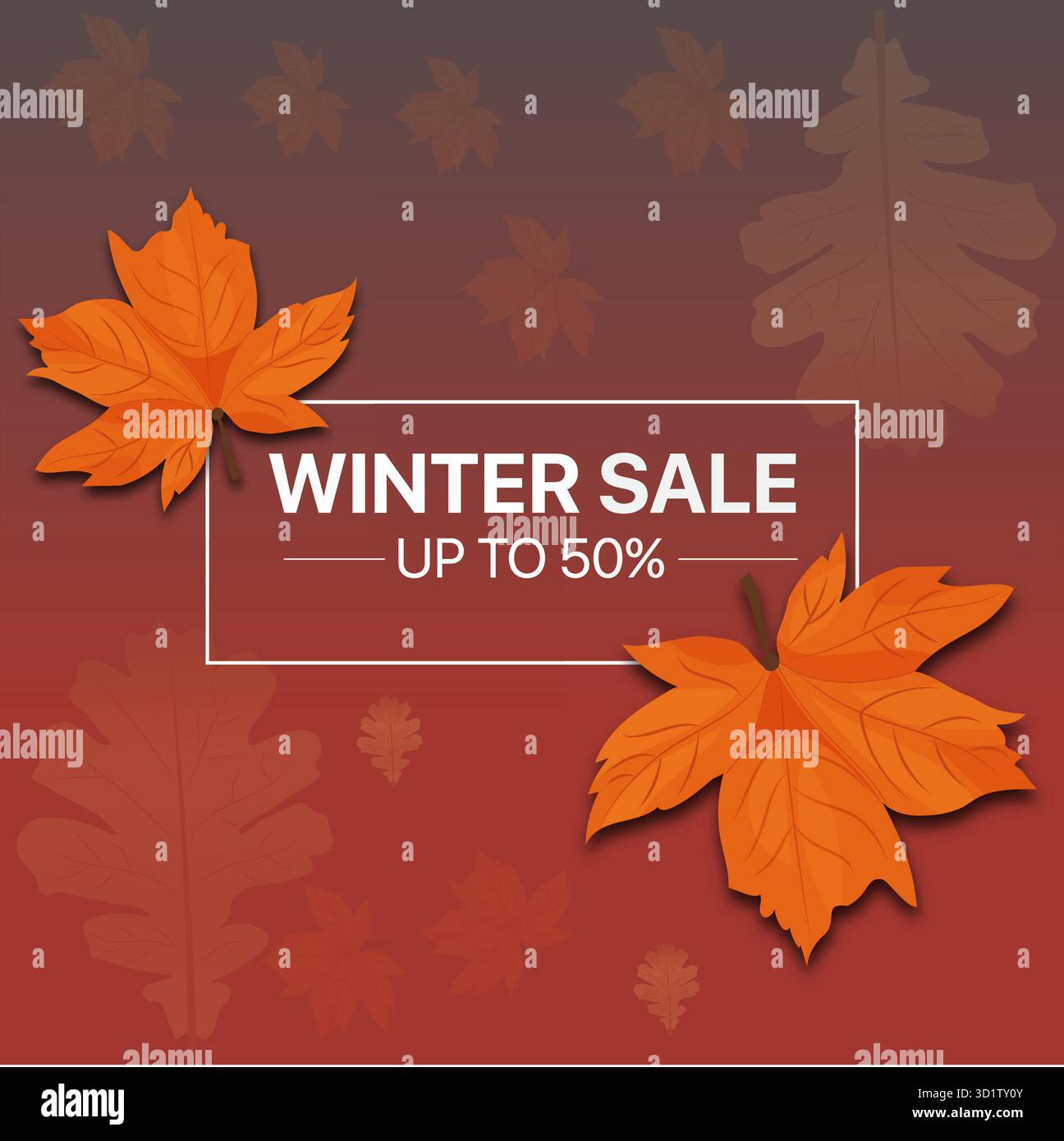 Hintergrund Winterverkauf mit Herbstlaub und Rabatttext Stock Vektor