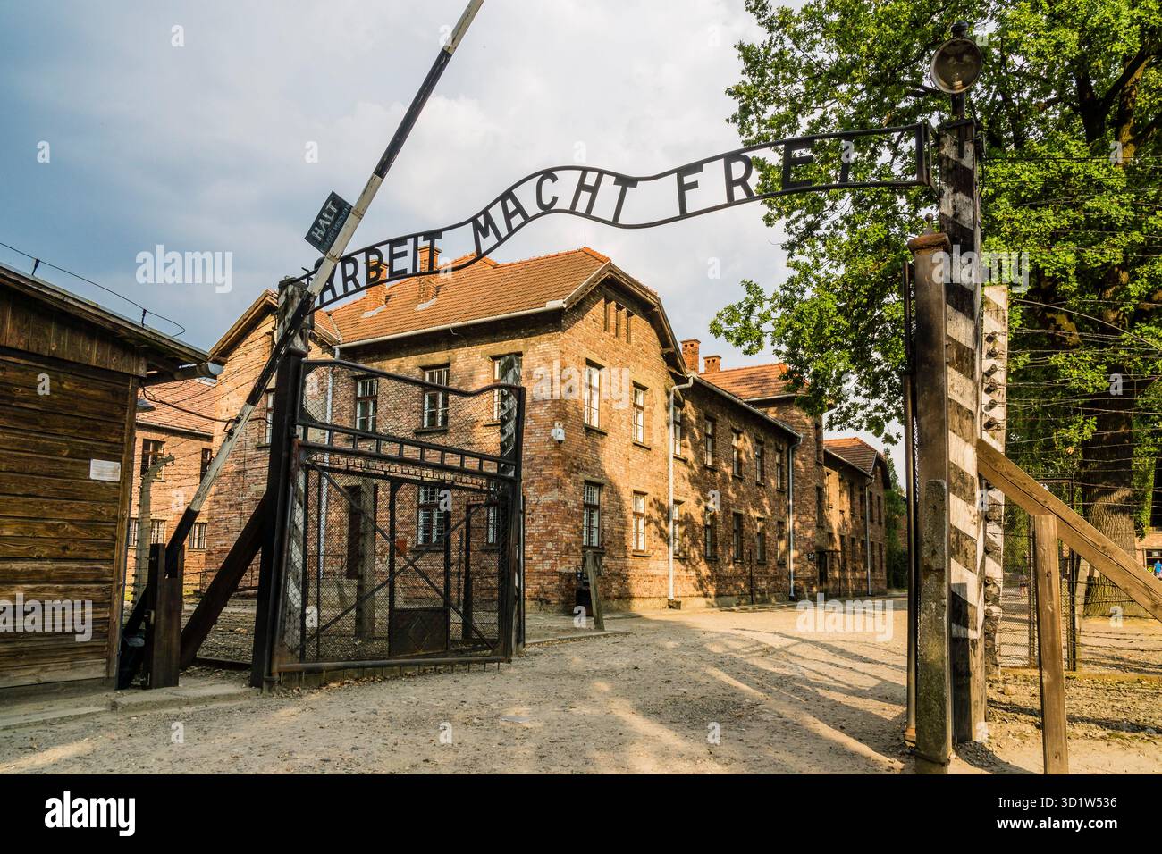 Haupteingang, Konzentrationslager Auschwitz I, Staatsmuseum, Oswiecim, Polen, Osteuropa Stockfoto