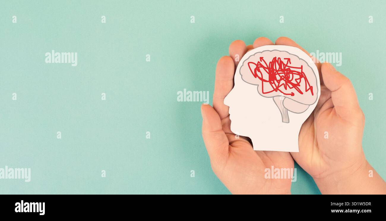 Epilepsie, Migräne-Kopfschmerz-Anfall, Geist mit Burnout und Stress, alzheimer oder Tumor im Gehirn Stockfoto