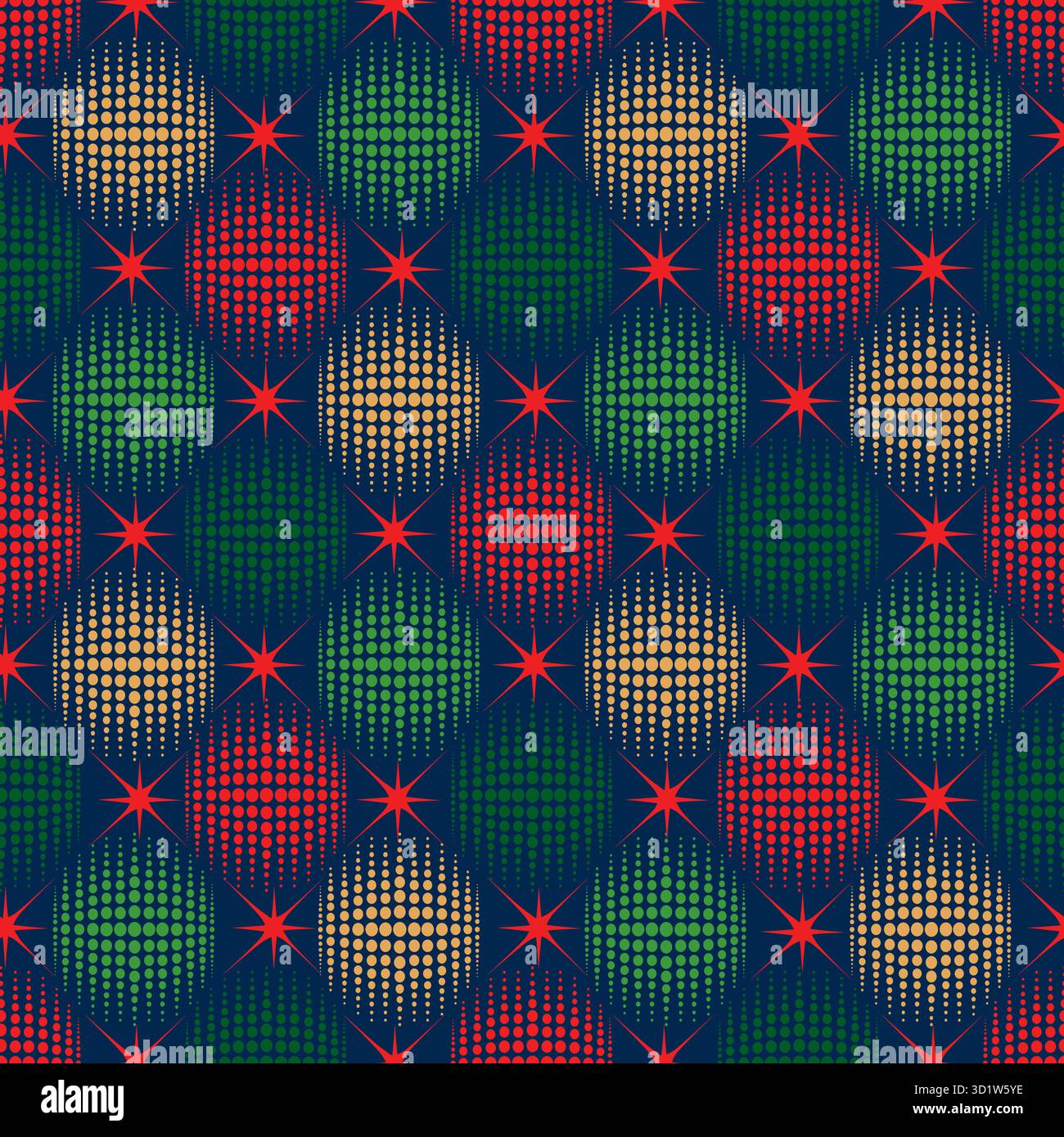 Nahtloses Muster für Weihnachtskugeln. Weihnachtsschmuck. Halbtonbällchen und Sterne noel festliche Einrichtung Stock Vektor