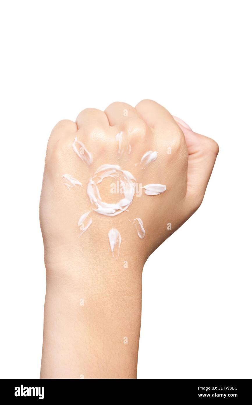 Junge Frau. Hautpflegecreme. Sonnenschutzmittel. Beauty Frauenurlaub Stockfoto