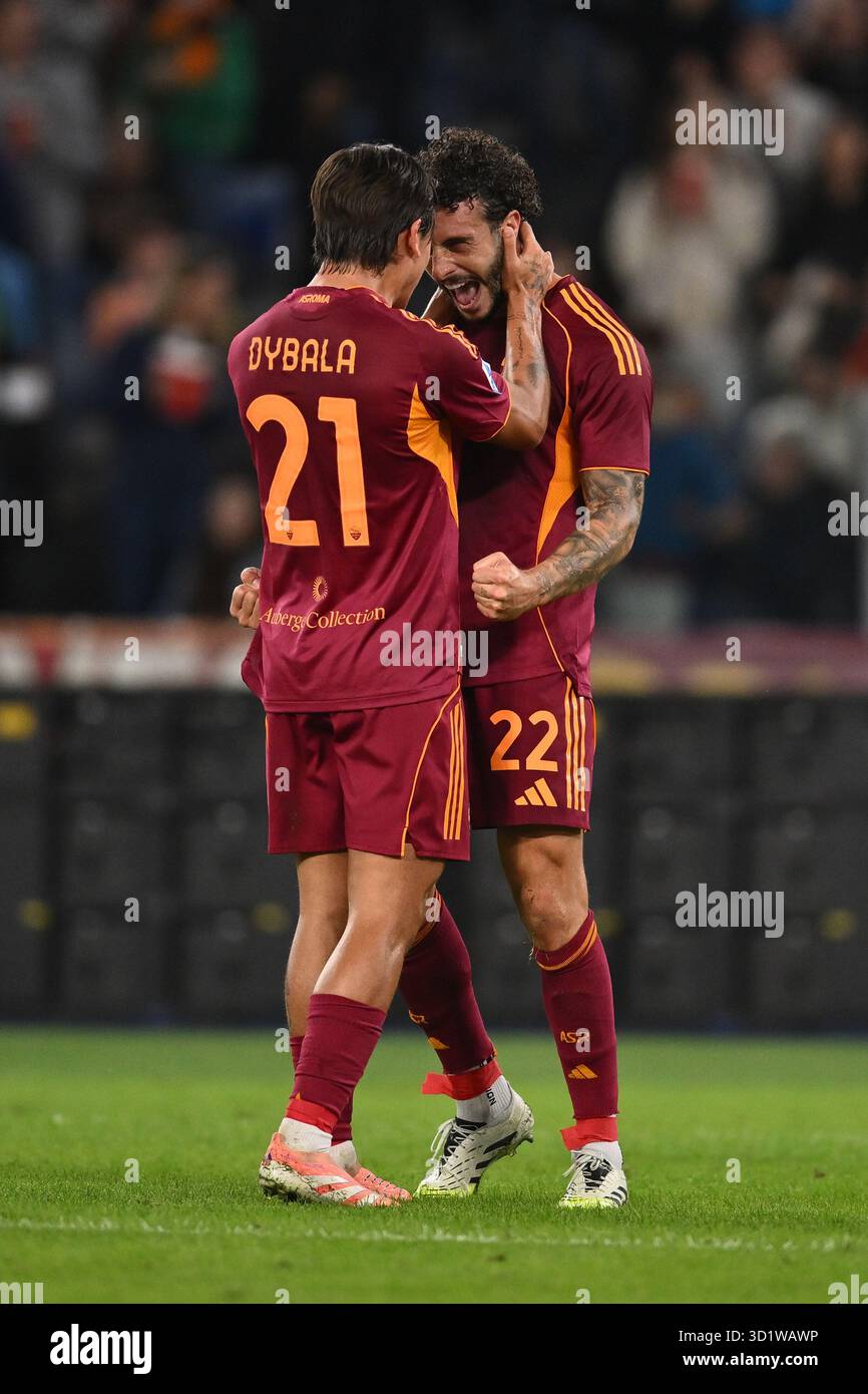 Rom, Italien. Oktober 2025. Mario Hermoso von A.S. Roma feiert nach dem Tor von 1-0 am 9. Tag der Serie A Meisterschaft zwischen A.S. Roma und Parma Calcio 1913 im Olympiastadion am 29. Oktober 2025 in Rom. Quelle: Unabhängige Fotoagentur/Alamy Live News Stockfoto