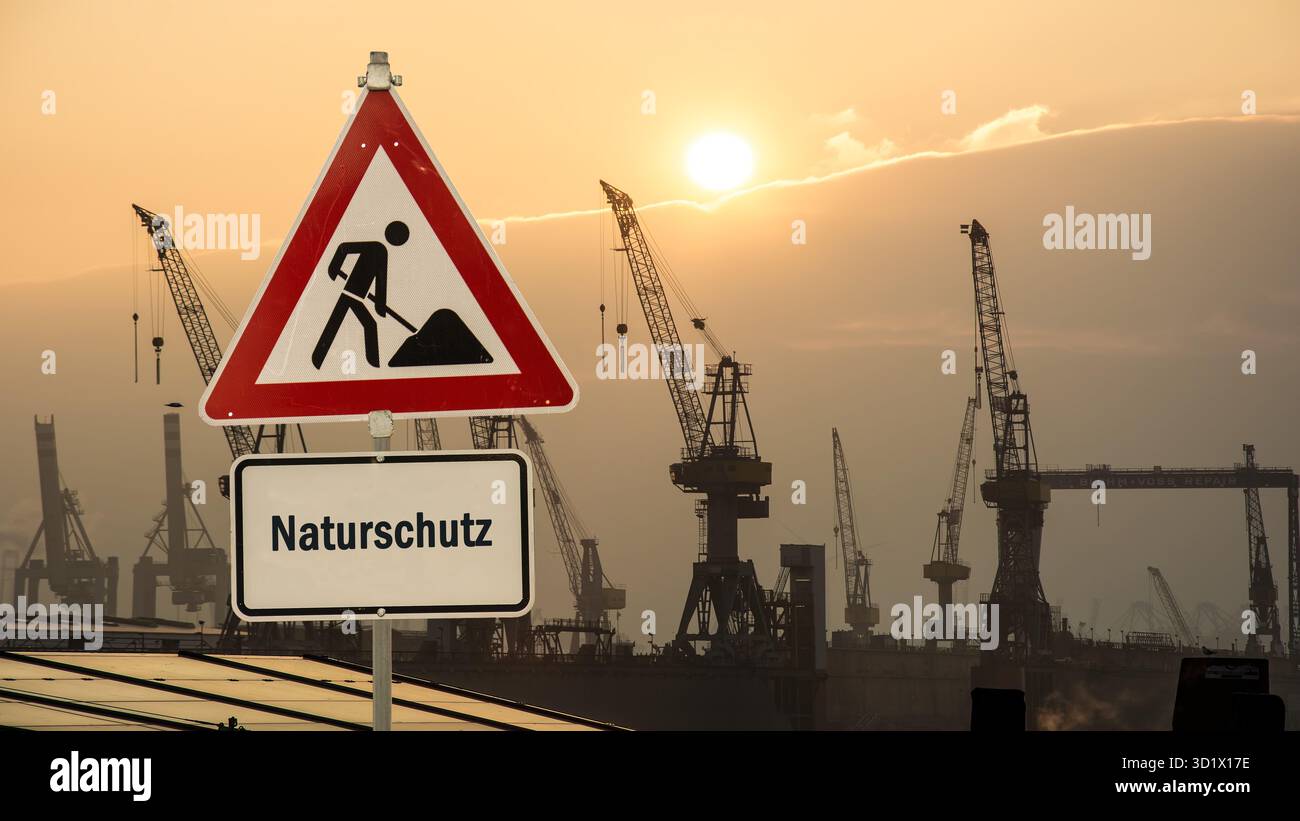 Wegweiser zum Naturschutz - Bildmontage Stockfoto