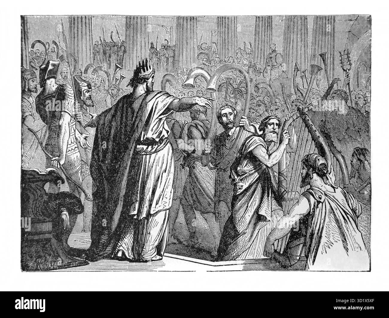 Illustration von König Salomon bei der Einweihung des Tempels aus der Ausgabe 1890 der schönen Geschichte Goldene Edelsteine des religiösen Denkens von J.W.Buel Stockfoto