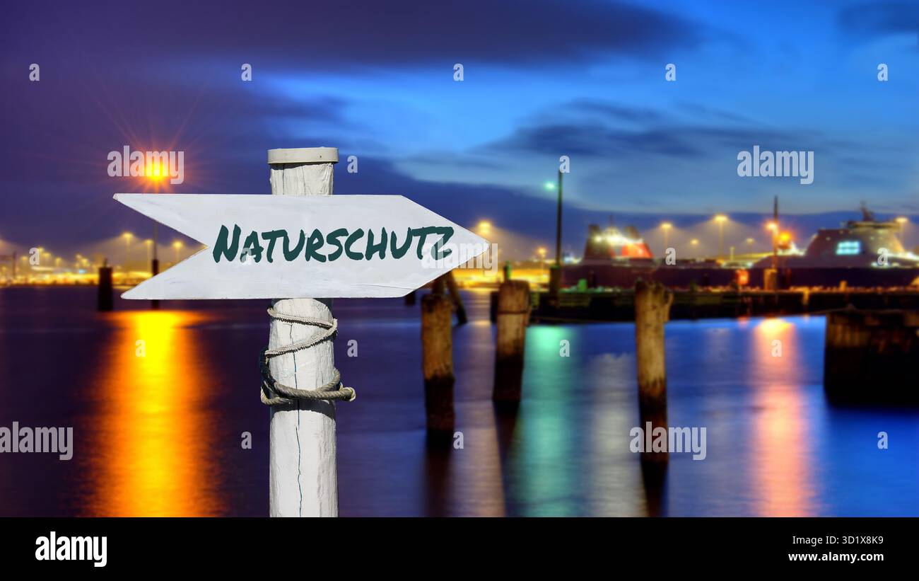 Wegweiser zum Naturschutz - Bildmontage Stockfoto