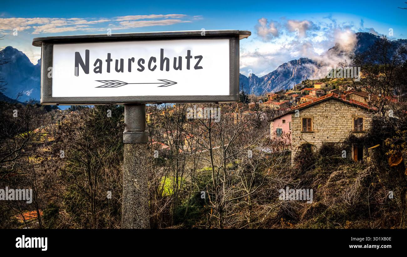 Wegweiser zum Naturschutz - Bildmontage Stockfoto