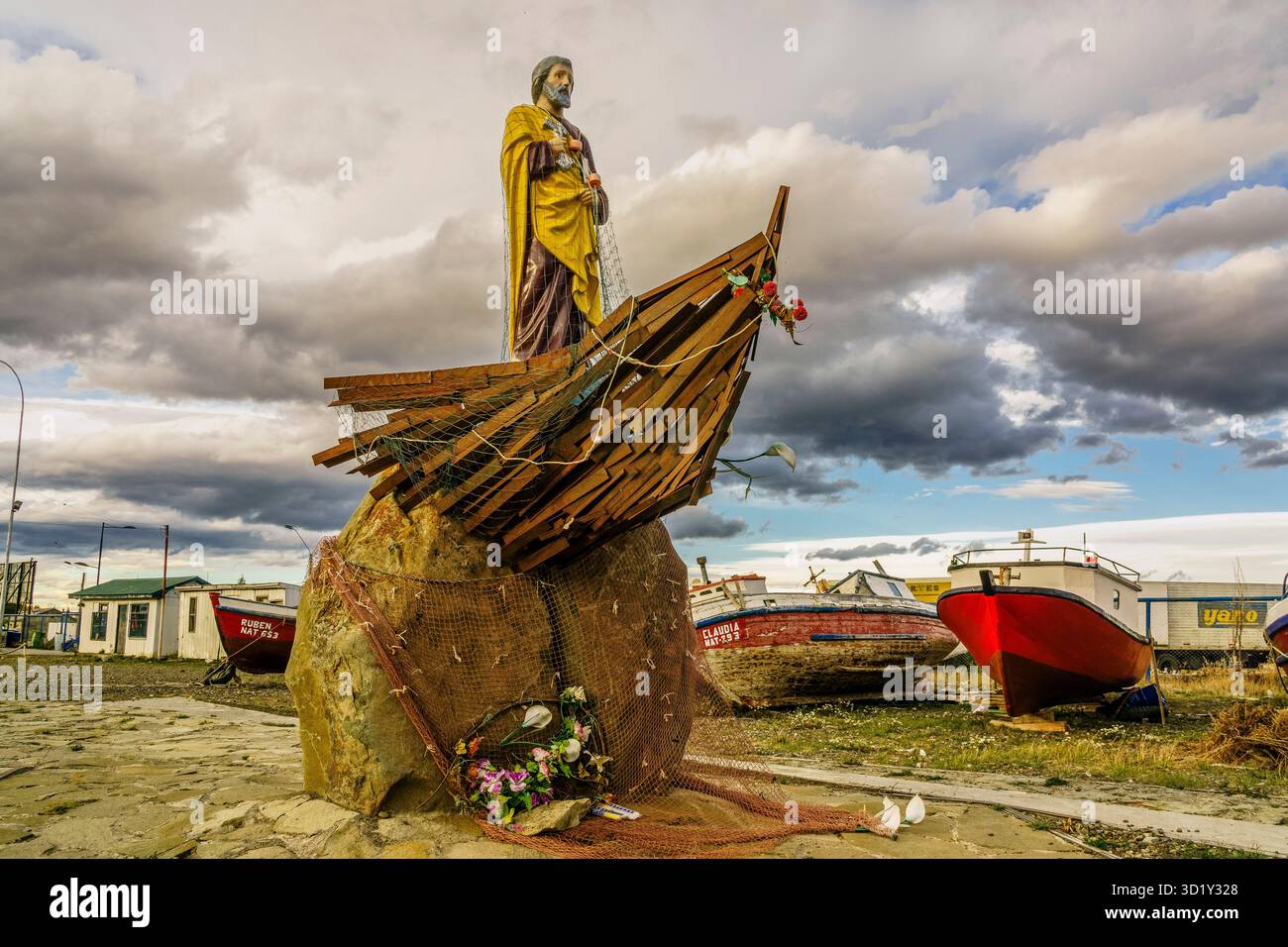Skulptur von Jesus Christus dem Fischer, Puerto Natales, Magallanes Region, chilenische Antarktis, Patagonien, Republik Chile, Südamerika Stockfoto