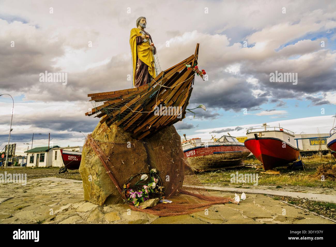 Skulptur von Jesus Christus dem Fischer, Puerto Natales, Magallanes Region, chilenische Antarktis, Patagonien, Republik Chile, Südamerika Stockfoto