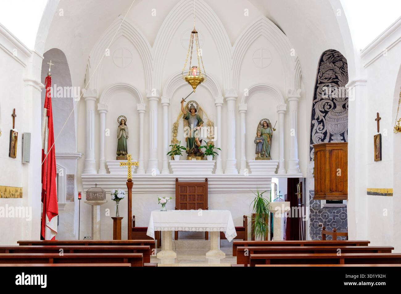 Kirche Sant Miquel de Balansat, Puig de Missa, 14. Jahrhundert, Gemeinde San Juan de Labritja, Ibiza, Balearen, Spai Stockfoto