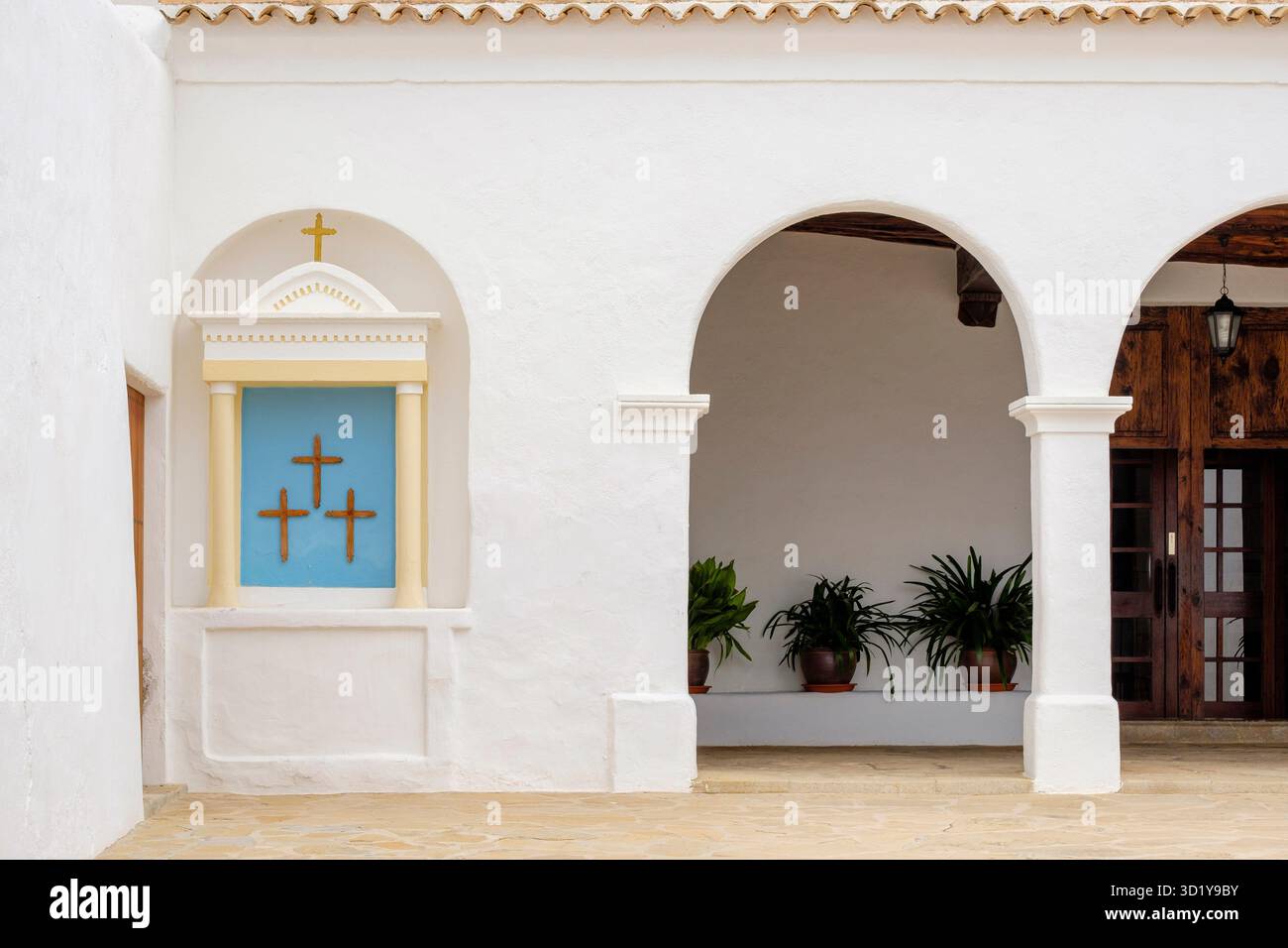 Kirche Sant Miquel de Balansat, Puig de Missa, 14. Jahrhundert, Gemeinde San Juan de Labritja, Ibiza, Balearen, Spai Stockfoto