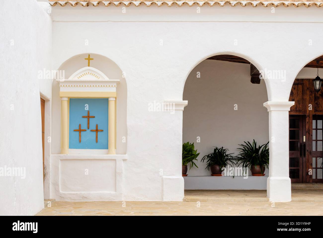 Kirche Sant Miquel de Balansat, Puig de Missa, 14. Jahrhundert, Gemeinde San Juan de Labritja, Ibiza, Balearen, Spai Stockfoto