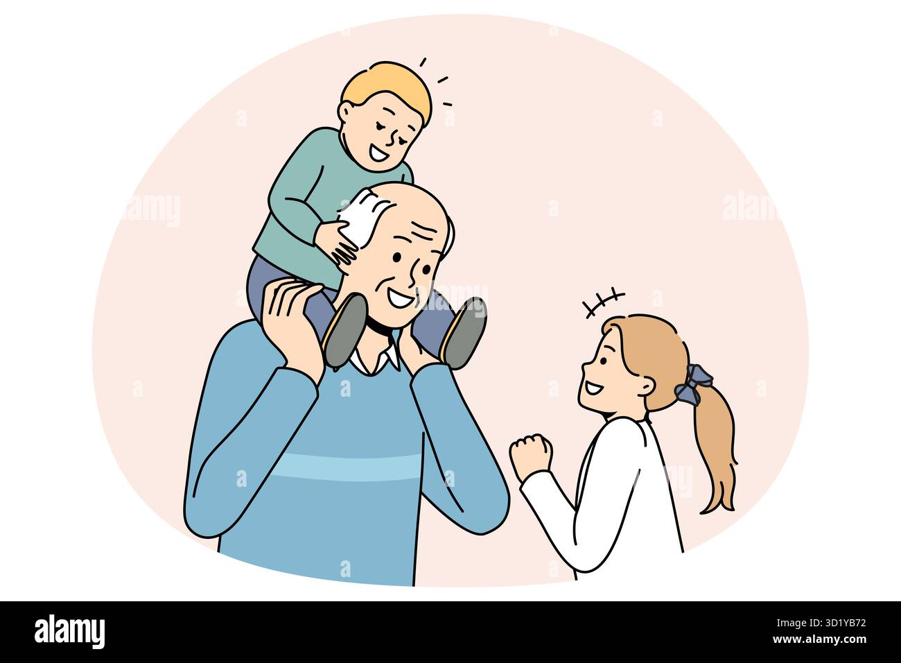 Glücklicher, reifer, grauhaariger Großvater, der mit kleinen Enkeln spielt. Liebevoller Opa viel Spaß Genießen Sie spielerische Aktivität oder Spiel mit kleinen Enkeln. F Stockfoto