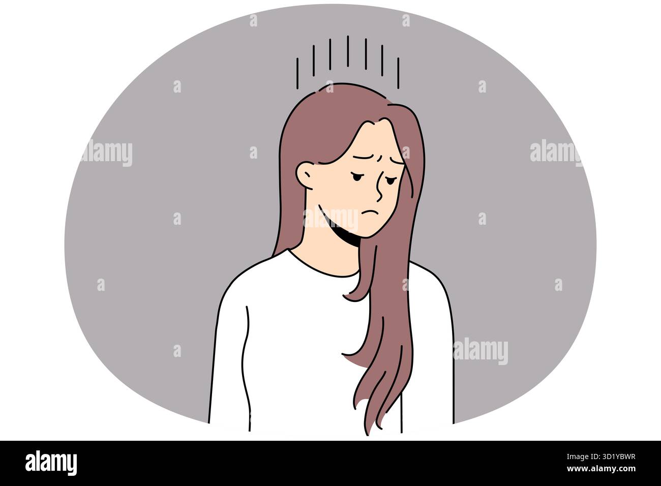 Unglückliche junge Frau fühlt sich bekümmert und leidet unter Depressionen oder psychischen Problemen. Verärgert weiblichen Kampf mit Stimmungsschwankungen und Einsamkeit. V Stockfoto