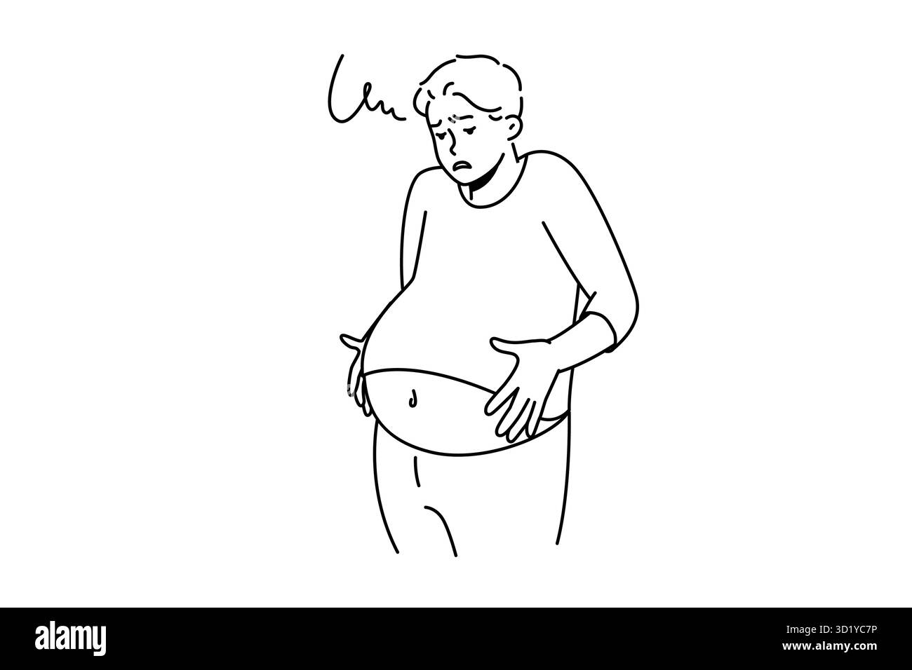 Unwohl der Mensch leidet an Verdauungsstörungen. Ungesunde männliche kämpfen mit Bauchflatulenz. Gesundheitswesen und Darmproblem. Vektorgrafik. Stockfoto