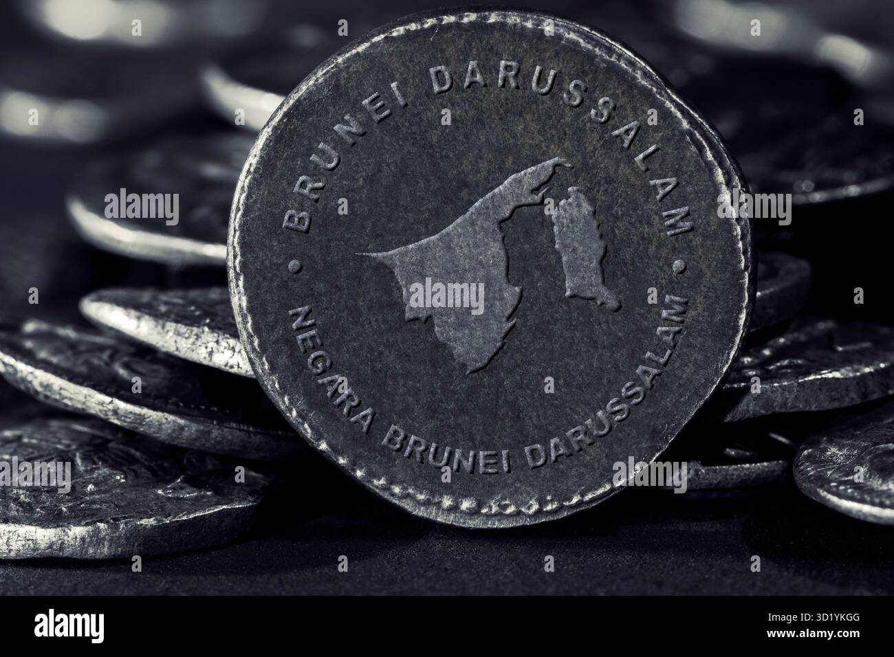 Silbermünze mit Karte von Brunei Darussalam Stockfoto