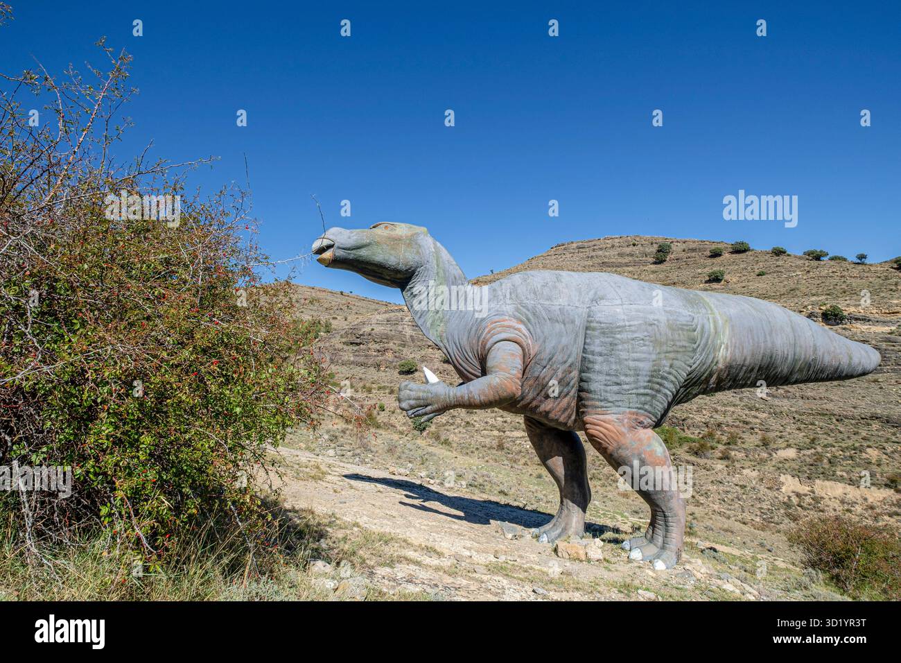 Dinosaurier-Replik, archäologische Stätte Peñaportillo, Munilla, La Rioja, Spanien, Europa Stockfoto