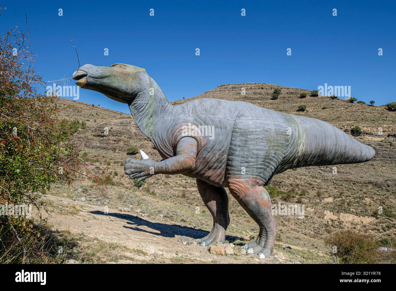 Dinosaurier-Replik, archäologische Stätte Peñaportillo, Munilla, La Rioja, Spanien, Europa Stockfoto