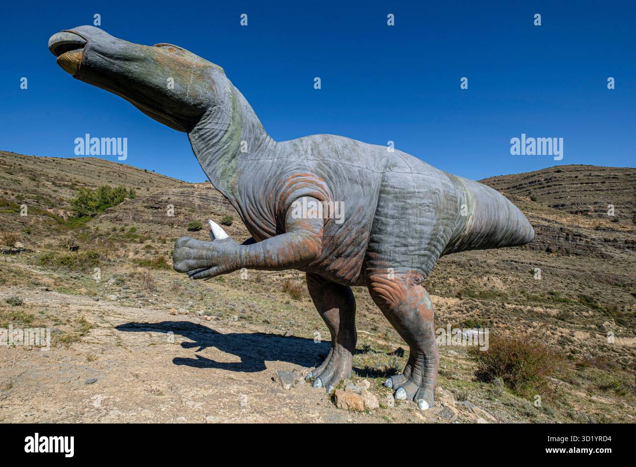 Dinosaurier-Replik, archäologische Stätte Peñaportillo, Munilla, La Rioja, Spanien, Europa Stockfoto