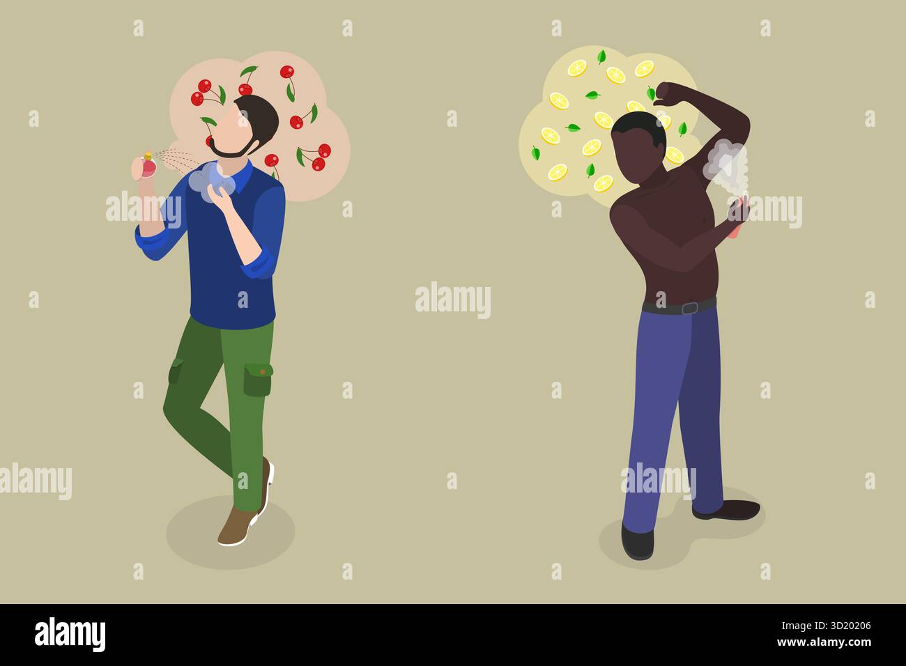 3D Isometrische flache Illustration von Parfums, Get los of Bad Geruch 3D Isometrische flache Illustration von Parfums, Get los of Bad SM Stockfoto