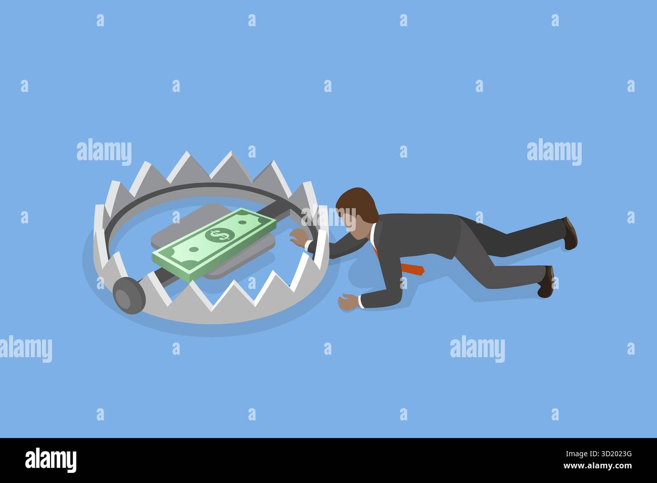 3D Isometrische flache Darstellung der Geldfalle, riskantes Geschäft oder Angebot 3D Isometrische flache Darstellung der Geldfalle, riskant Stockfoto