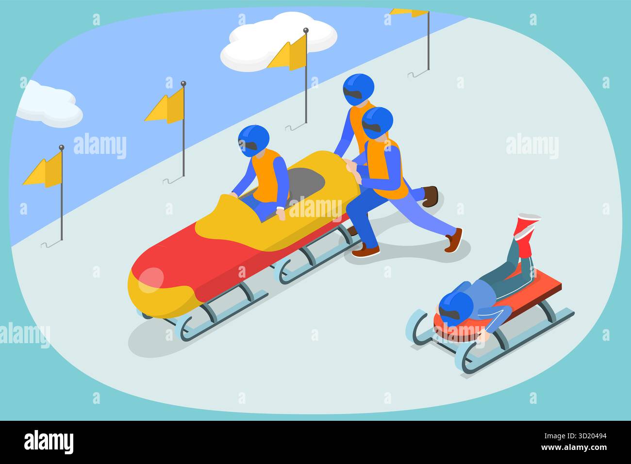 3D Isometrische flache Illustration von Bobsleigh Outdoor Aktivitäten, Winter Time Sport 3D Isometrische flache Illustration von Bobsleigh Stockfoto