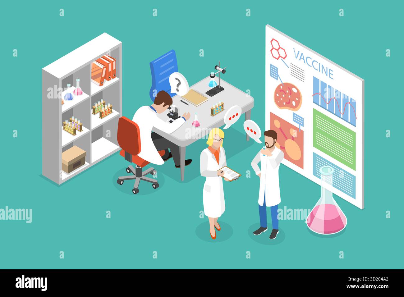 3D Isometrische flache Illustration des Wissenschaftlers, Wissenschaftsforschungslabor 3D Isometrische flache Illustration des Wissenschaftlers, Wissenschaft Stockfoto