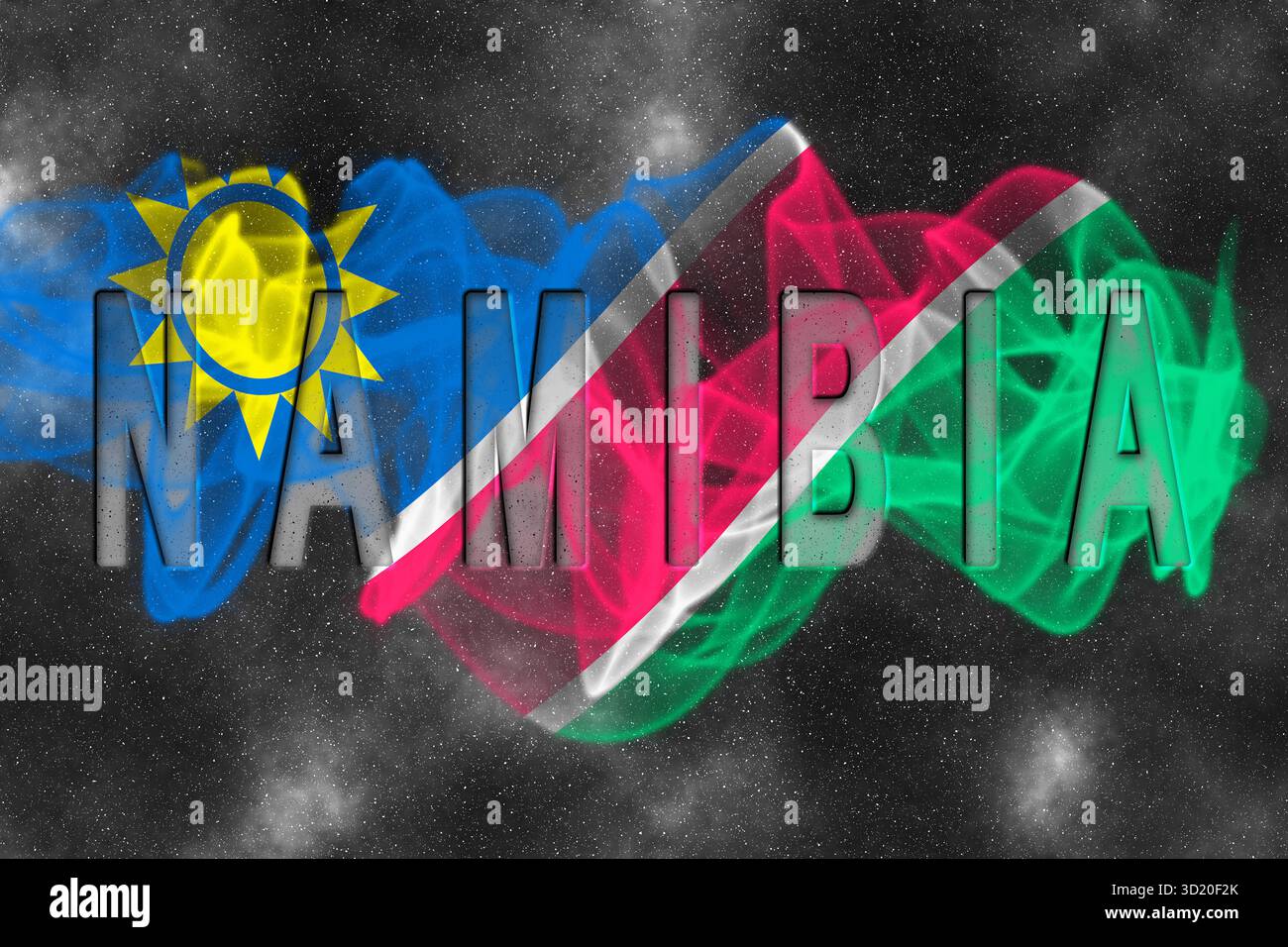Namibia-Flagge mit Sternenhintergrund Stockfoto