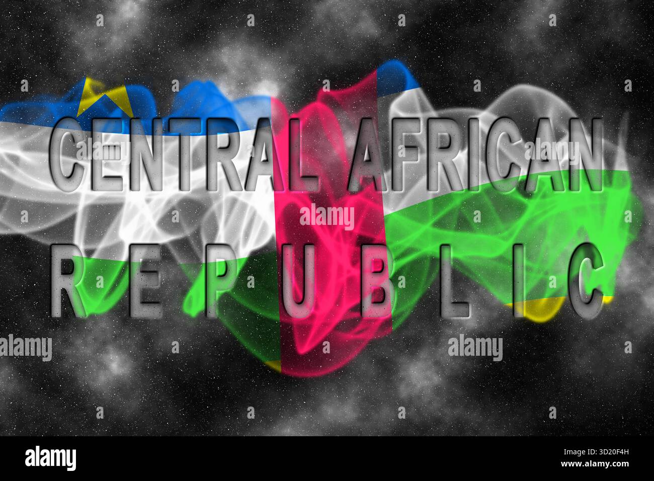 Flagge der Zentralafrikanischen Republik mit Sternenhintergrund Stockfoto